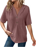 Womens Summer Waffle Knit Short Sleeve Tops Casual Lightweight Hoodies