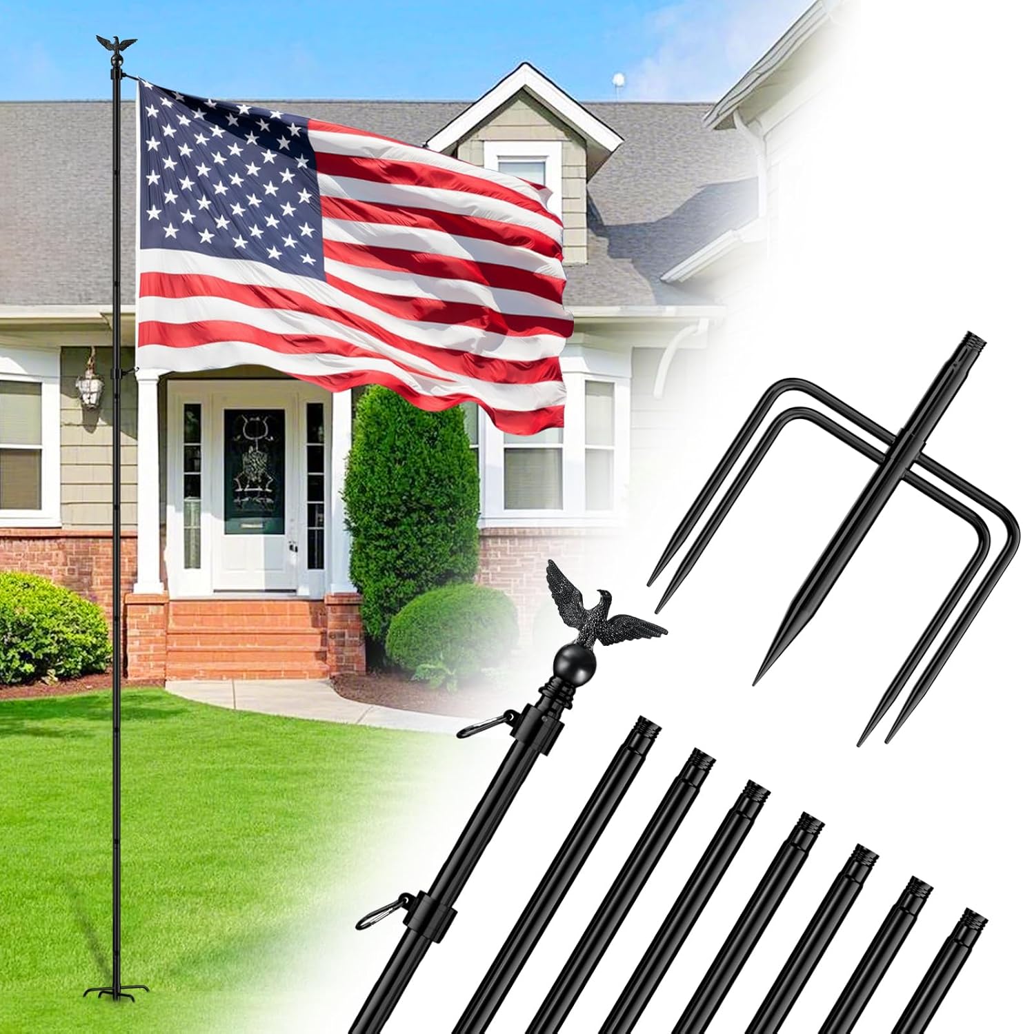 Heavy Duty 10 FT Flag Pole Kit with Metal Eagle Topper