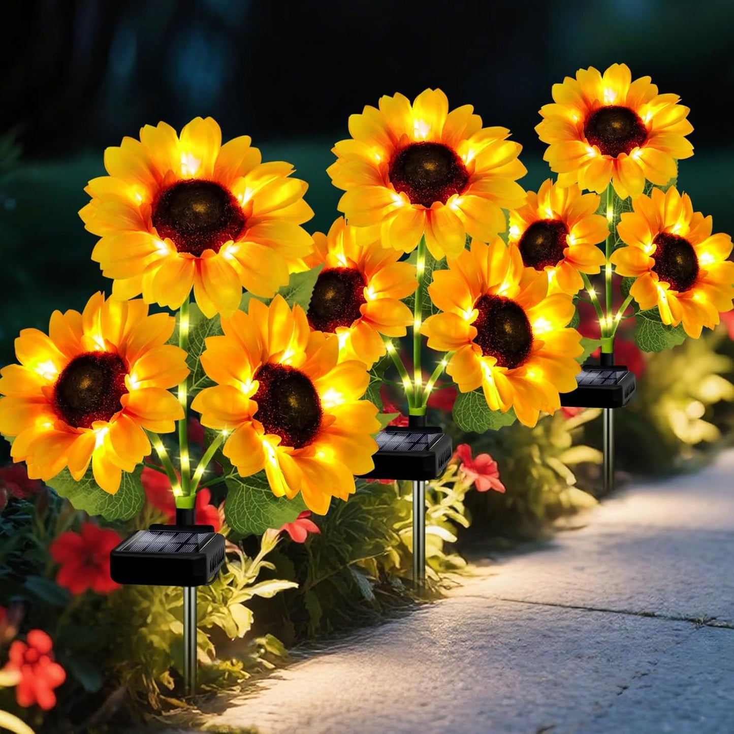 Solar Garden Lights Outdoor - 3 Pack Sunflower Decorative Lights