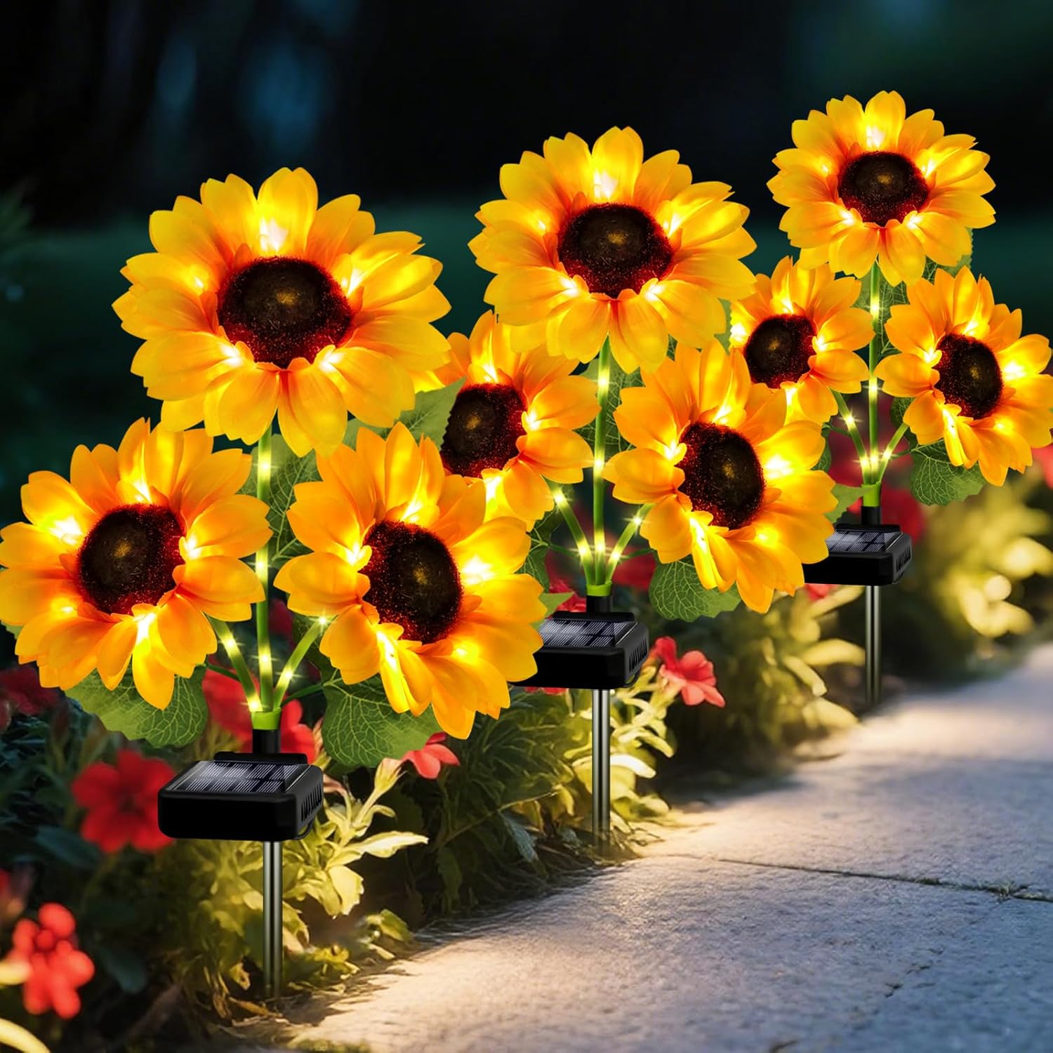 Solar Garden Lights Outdoor - 3 Pack Sunflower Decorative Lights
