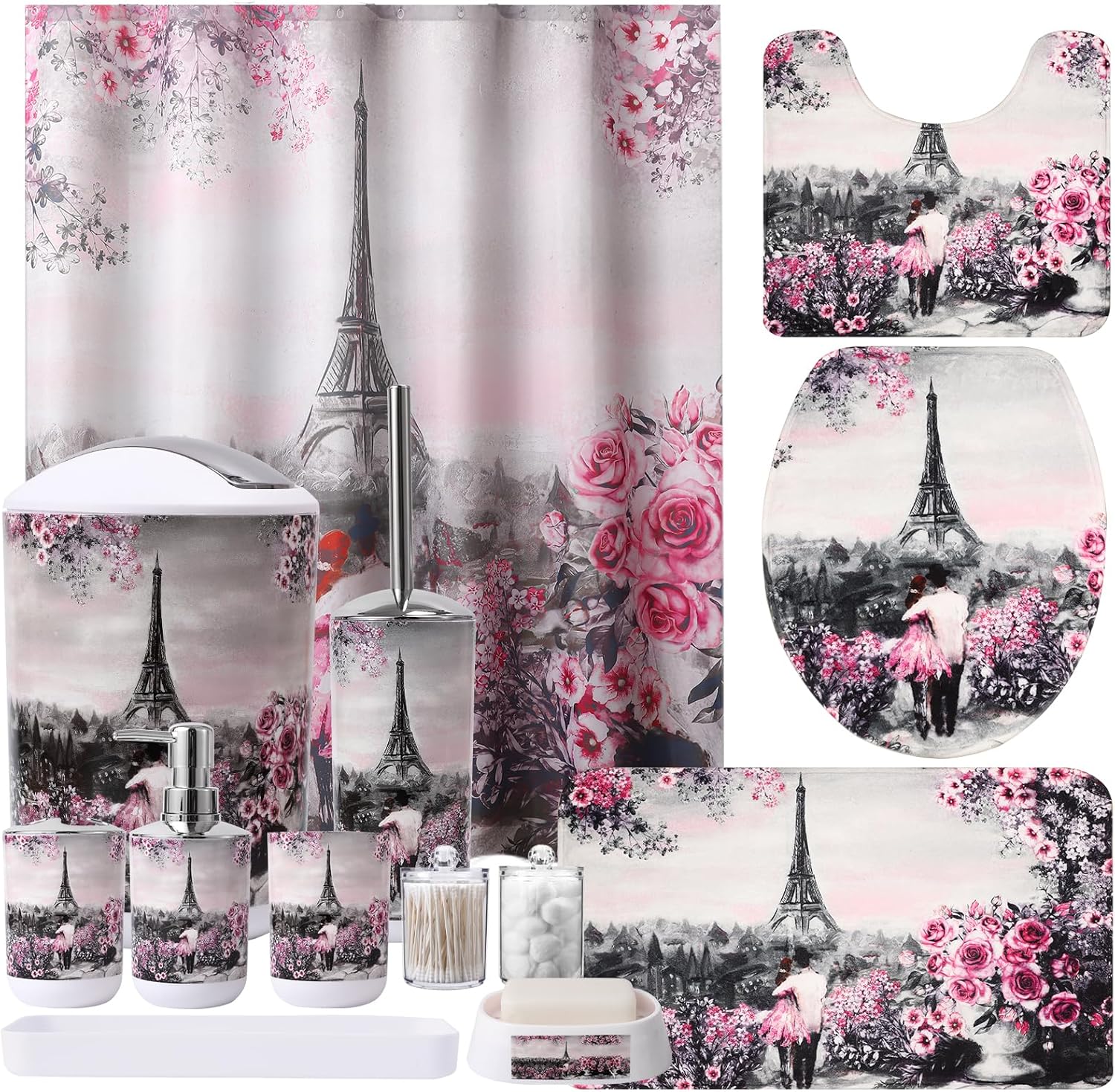 Pink Paris Bathroom Accessories Set for Elegant Home Decor