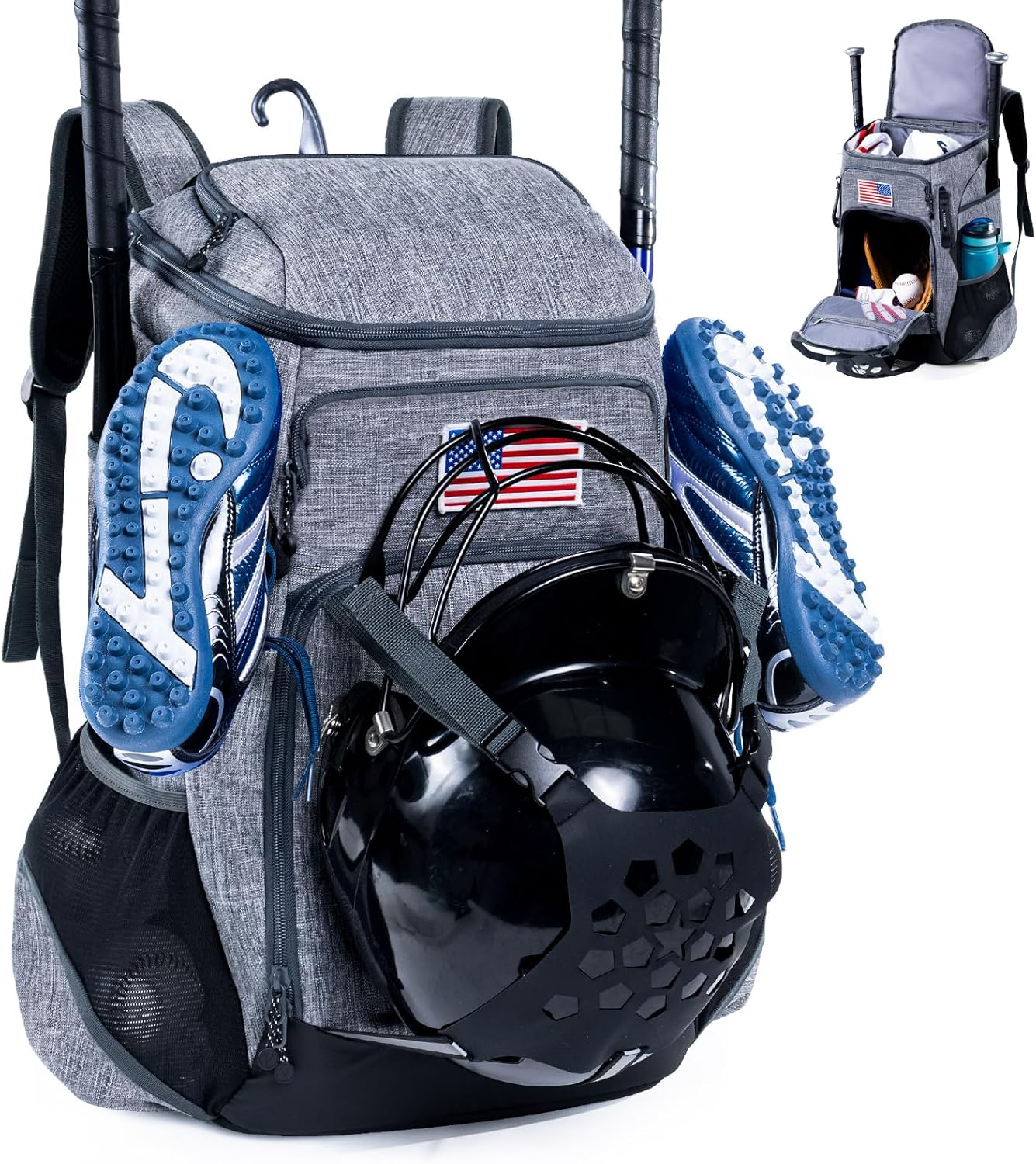 Double-layer Baseball Backpack with Gear Klip for All Ages