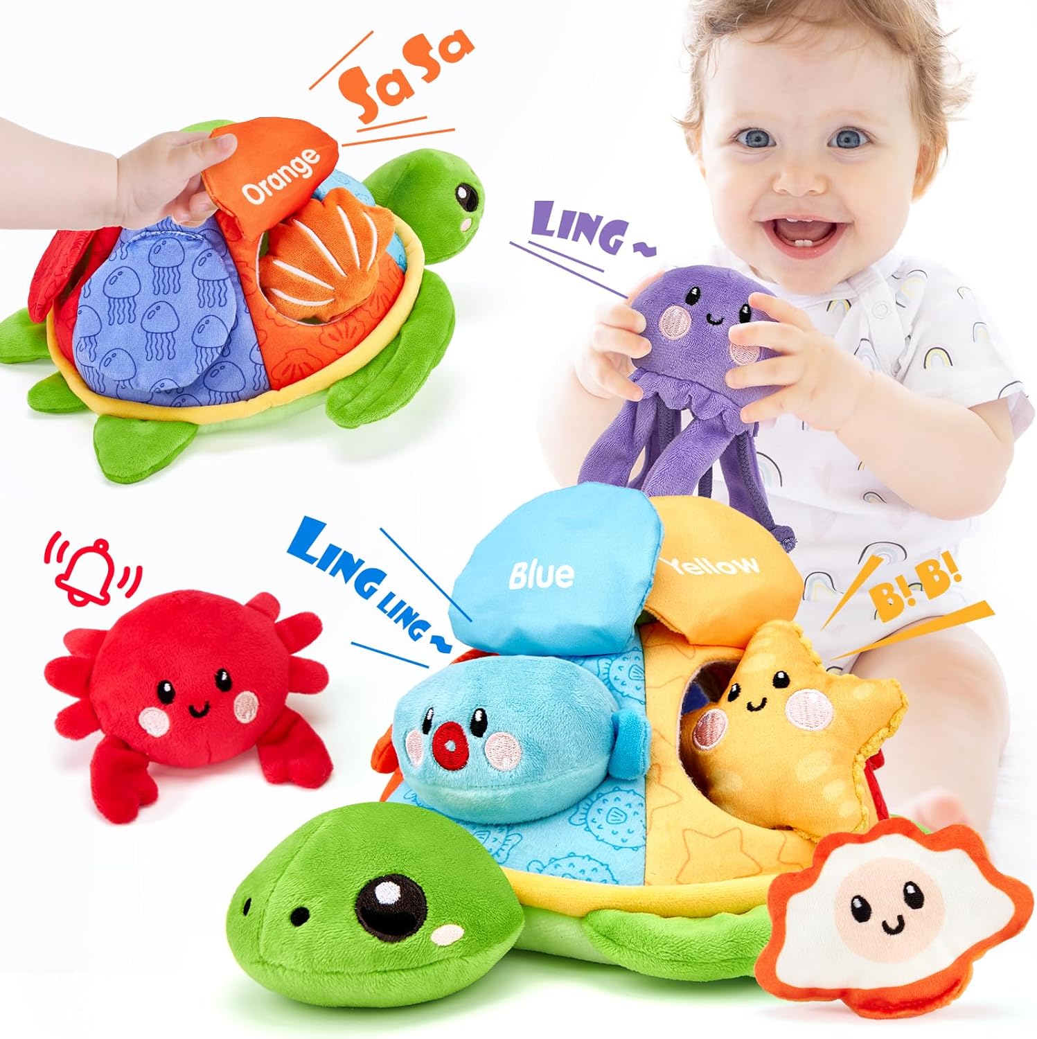 Hahaland Baby Crinkle Sensory Toys - Montessori Stuffed Animals