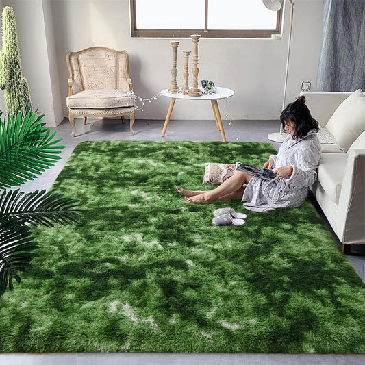 DweIke Fluffy Dark Green Rugs for Bedroom and Living Room