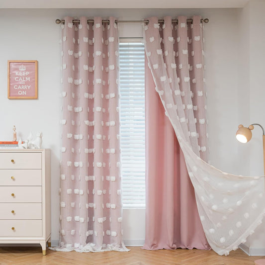 MYSKY HOME Pink Curtains for Girls Bedroom - Elegant Blackout Drapes