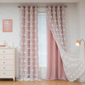 Light Blocking Pink Curtains with White Sheer Pom Pom Panels - Kids