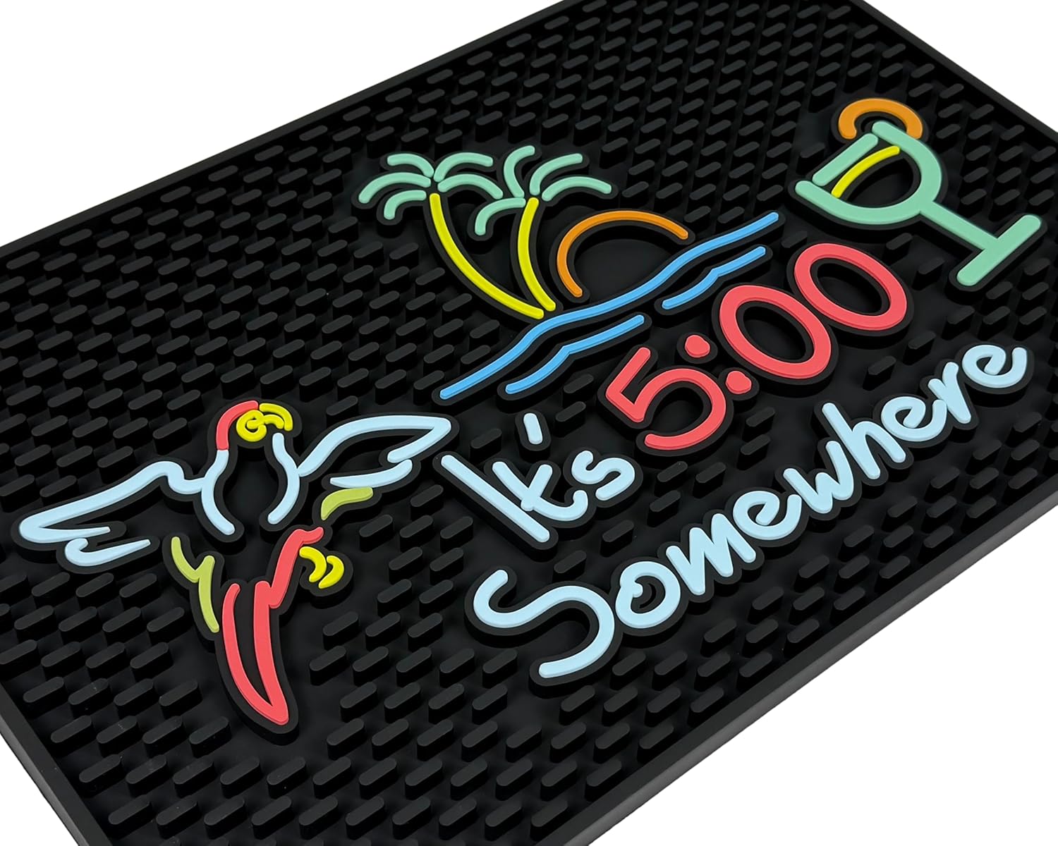 It's 5:00 Somewhere Tiki Bar Mat for Hawaiian Party Decor