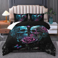 Gothic Bedding Set Full Size - Skull & Rose Comforter with Pillowcases