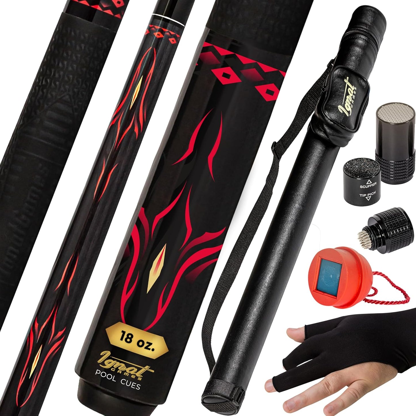 Professional Pool Cue Set with Hard Case and Accessories