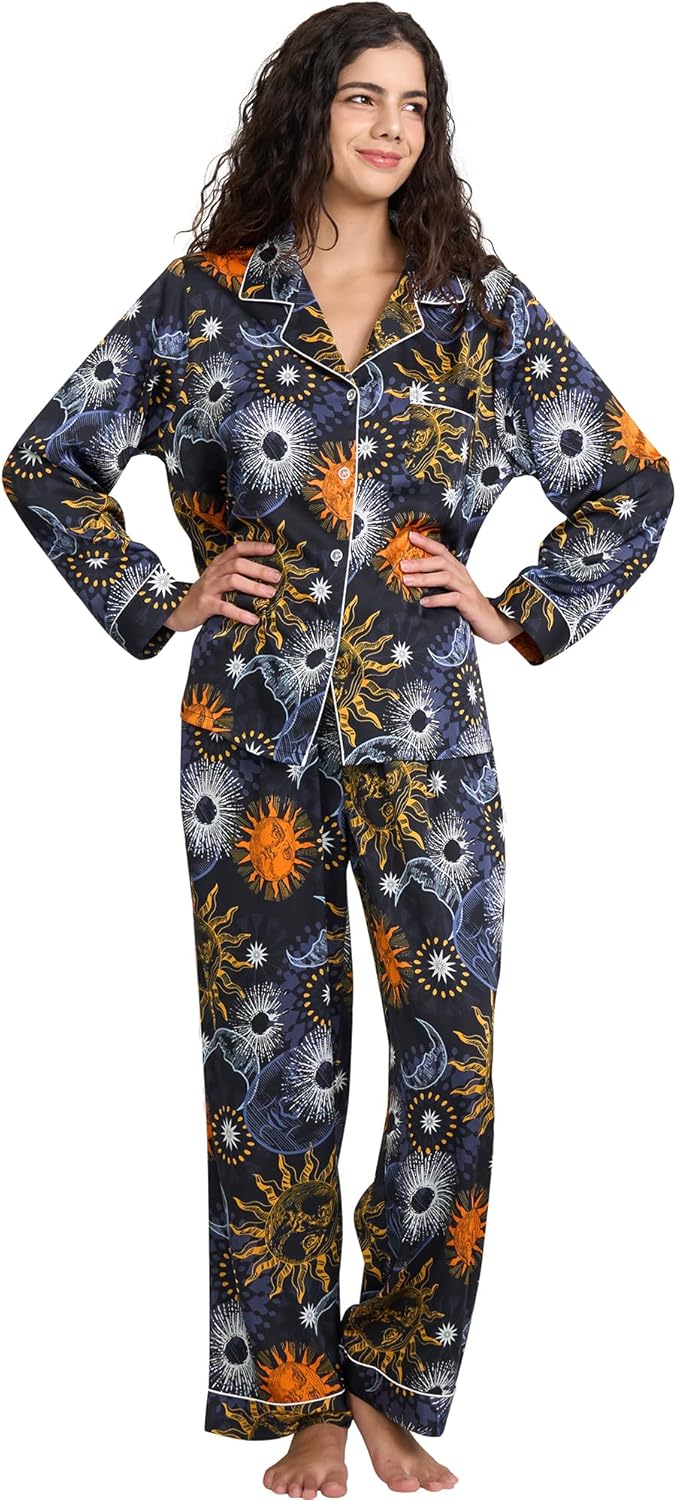 Womens Silk Satin Pajamas Set Button Down 2 Piece Pjs Long Sleeve