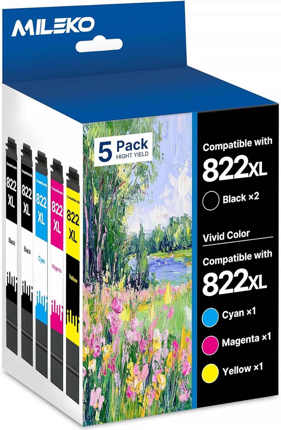822XL Ink Cartridges Remanufactured for Epson Printers - 5 Pack
