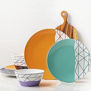 BZYOO 12 PCS BPA-Free Melamine Dinnerware Set for Casual Dining