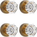 Antique Brass Crystal Door Knobs 4 Pack Privacy Set - Solid Zinc Alloy