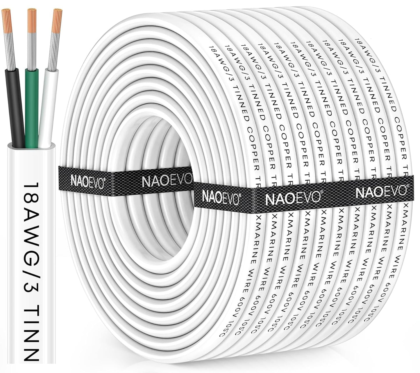 NAOEVO 18 Gauge Marine Wire for Boat, RV, Solar, and More