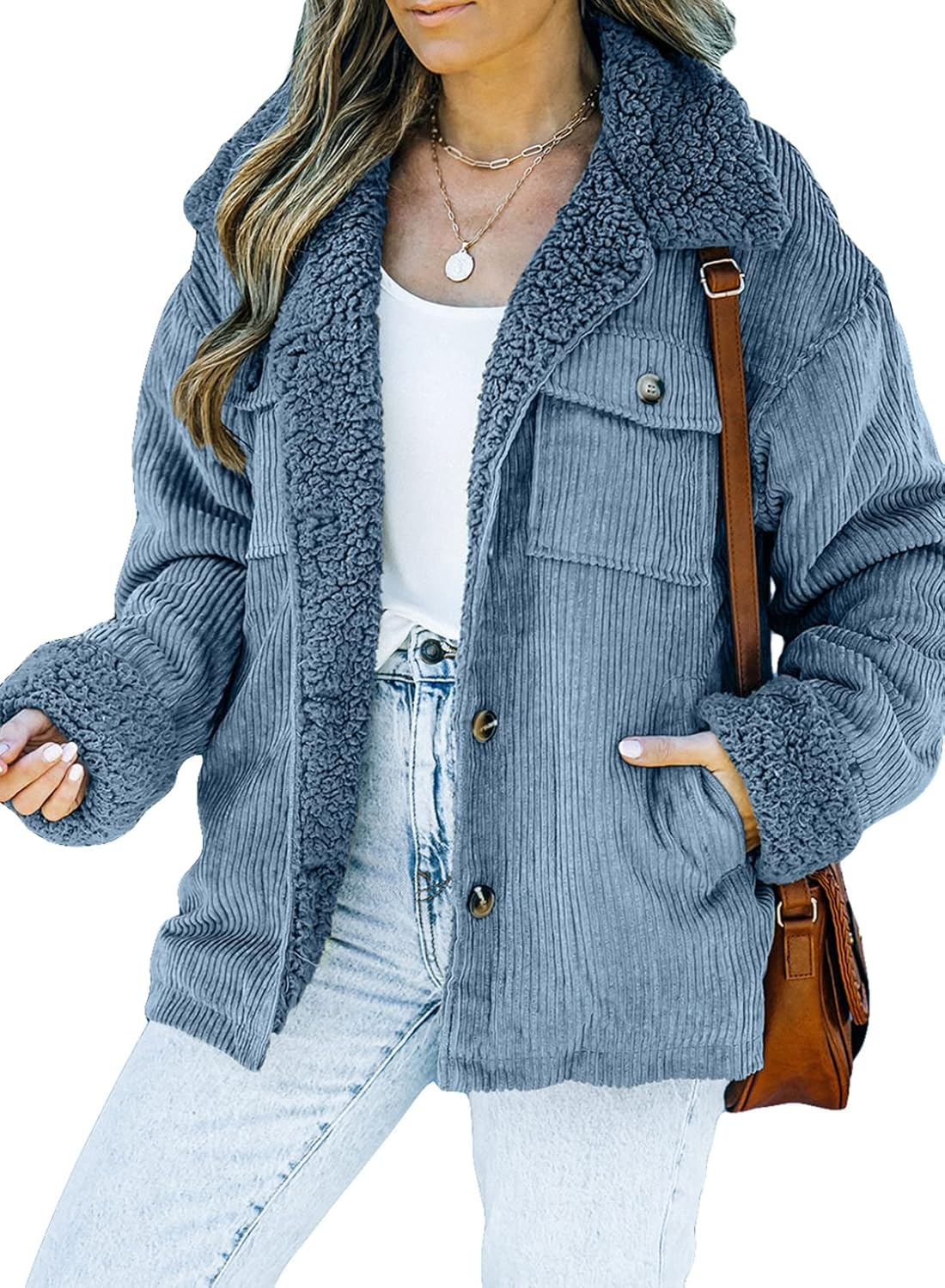 Dokotoo Corduroy Sherpa Jacket for Women - Warm Winter Coat