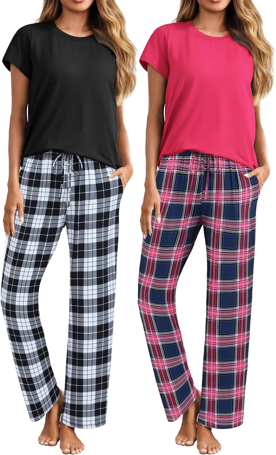 Ekouaer 2 Pack Womens Pajama Sets for Cozy Sleep and Lounge