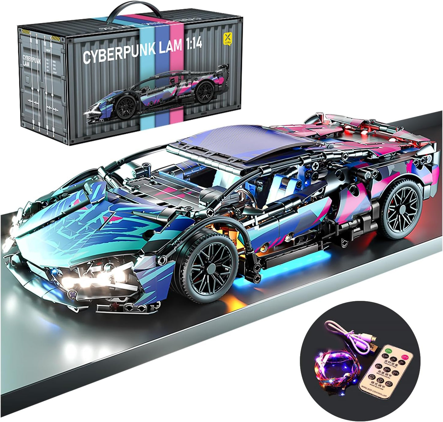 Sport Car Building Block Set for Adults with LED Lights