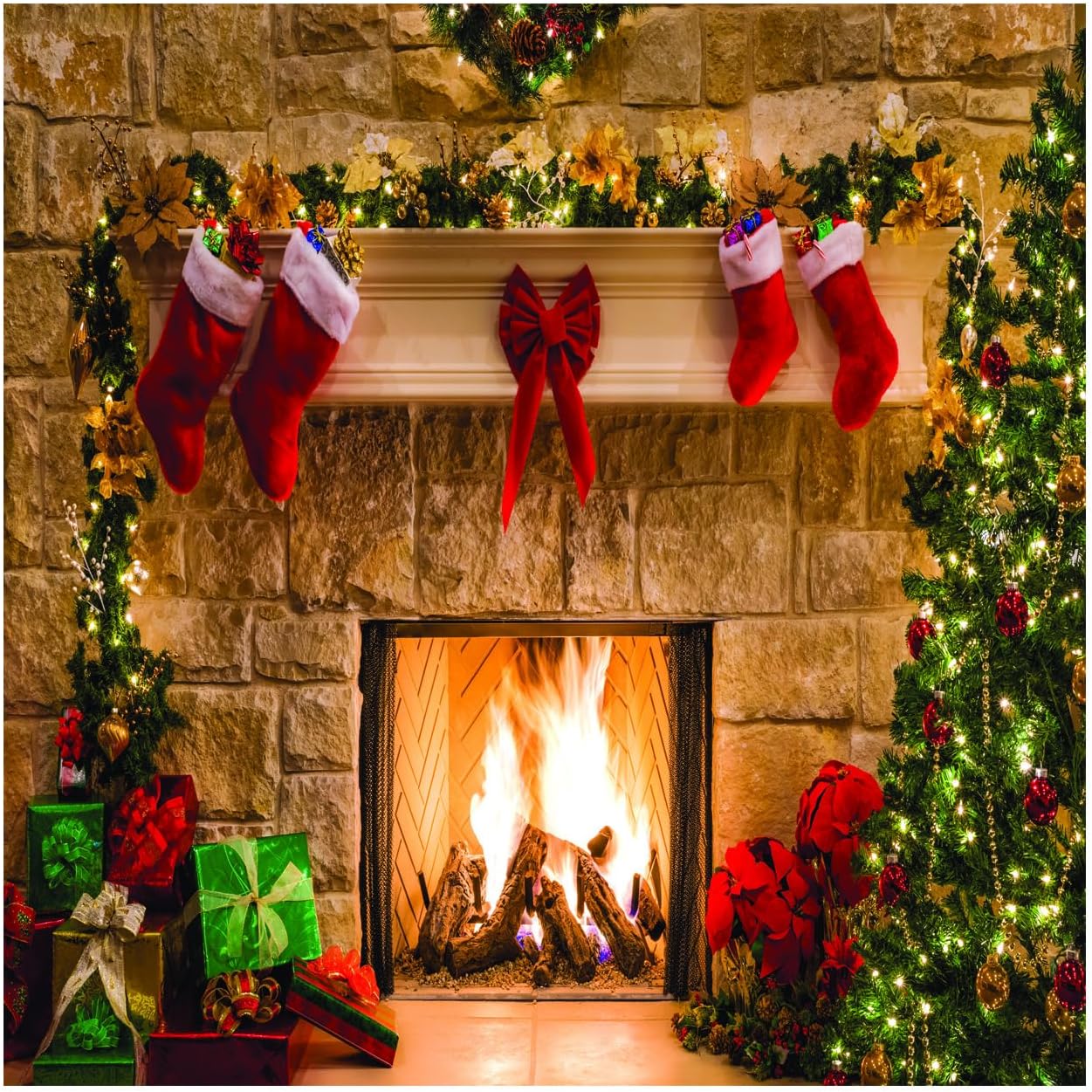 WOLADA Christmas Fireplace Backdrop for Holiday Photoshoot