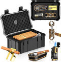 Travel Cigar Humidor Set with Torch Lighter - Portable Case for 10