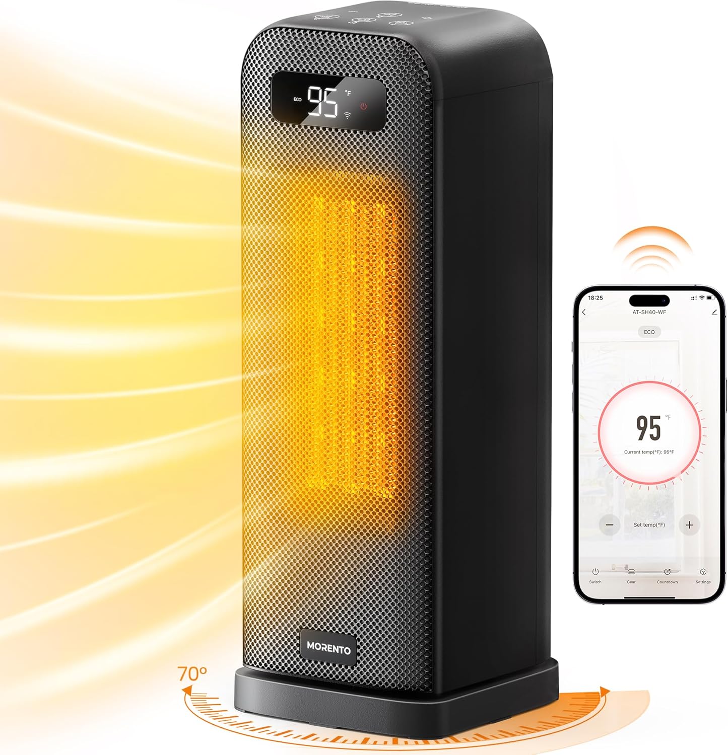 Smart Wi-Fi Space Heater, 1500W, Thermostat, Timer