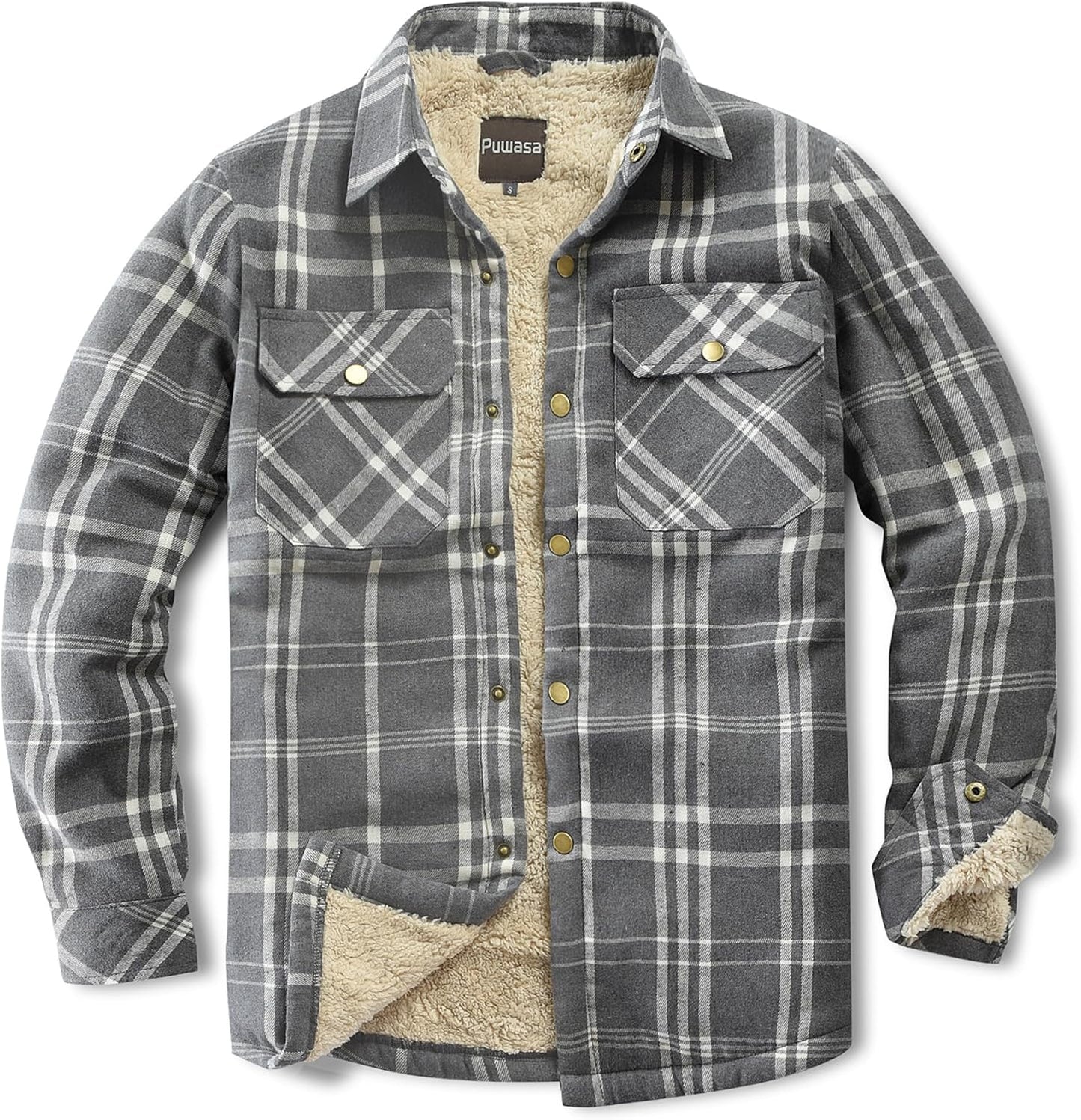 Men's Sherpa Lined Cotton Flannel Shirt Jacket for Winter Wear