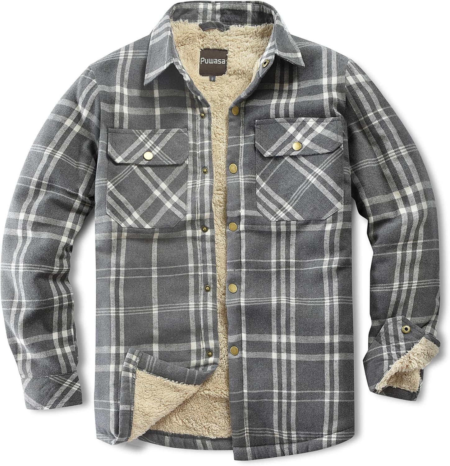 Men's Sherpa Lined Cotton Flannel Shirt Jacket for Winter Wear
