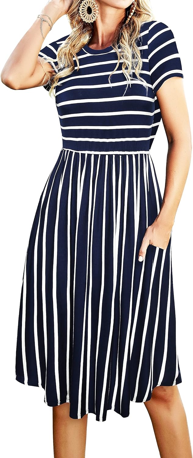 Simier Fariry Womens Summer Pocket Knee Length Casual Dress