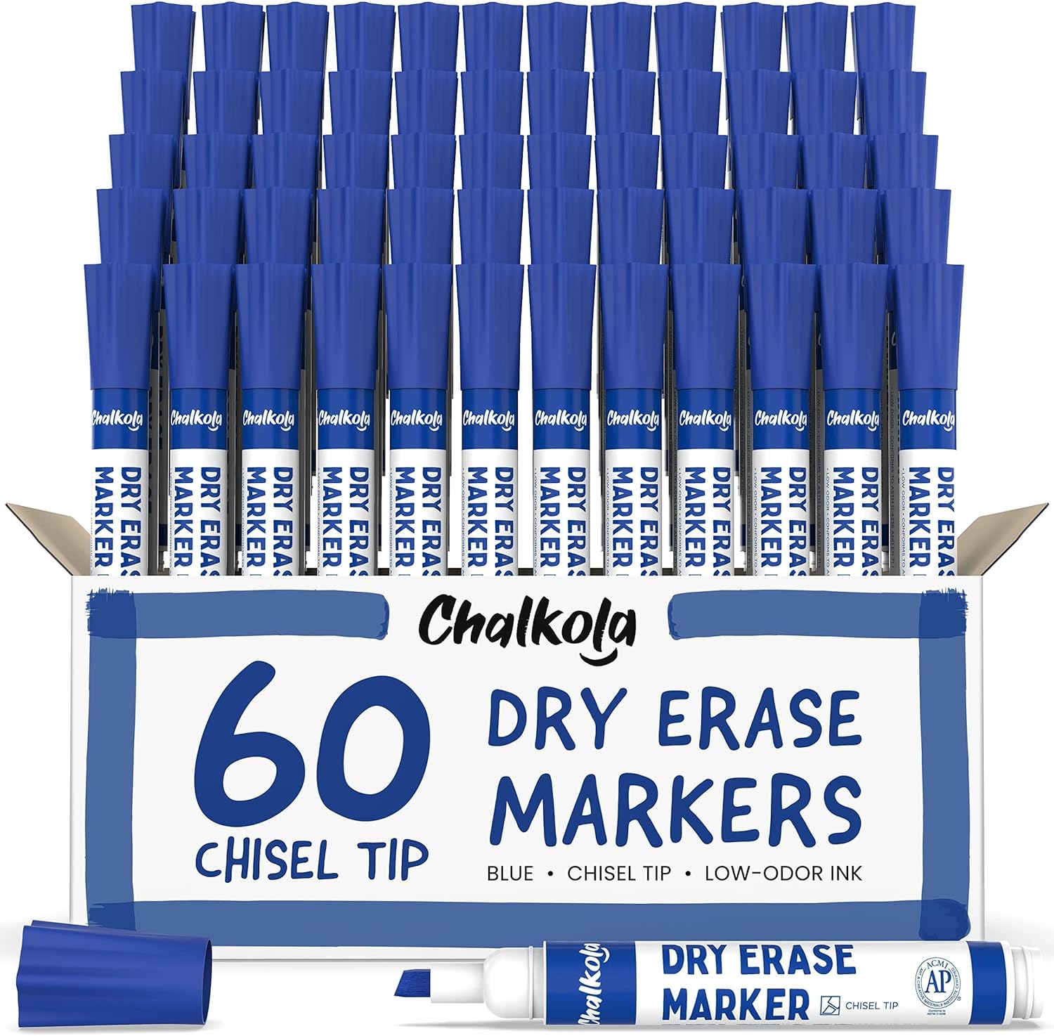 Chalkola 60 Blue Dry Erase Markers for Kids and Office Use