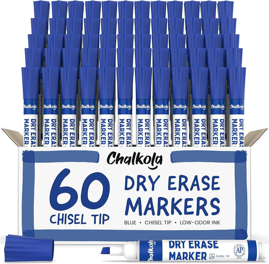 Chalkola 60 Blue Dry Erase Markers for Kids and Office Use