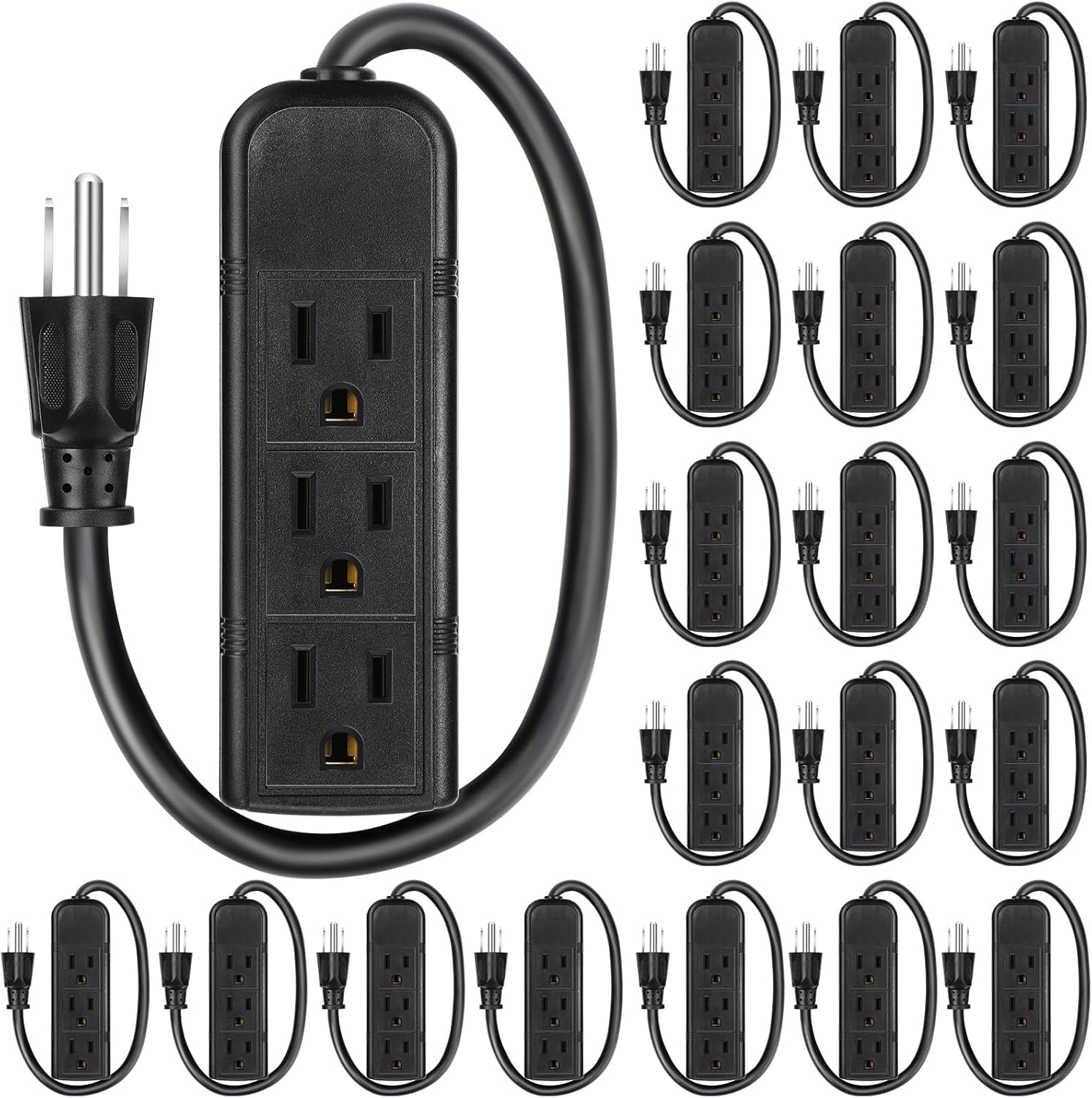 Compact 20 Pack Power Strip: Heavy Duty, Mountable - BLACK