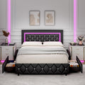 Full Size Bed Frame with LED Lights and Storage Drawers - Modern