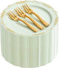 LIYH 100 Pcs Light Green Gold Plastic Dessert Plates Set