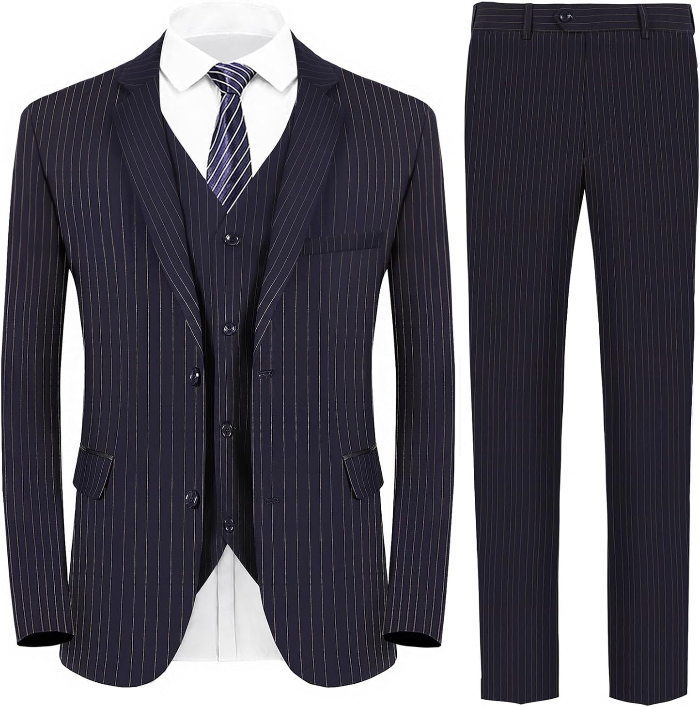 MAGE MALE Mens Pinstripe 3 Piece Suit for Elegant Occasions