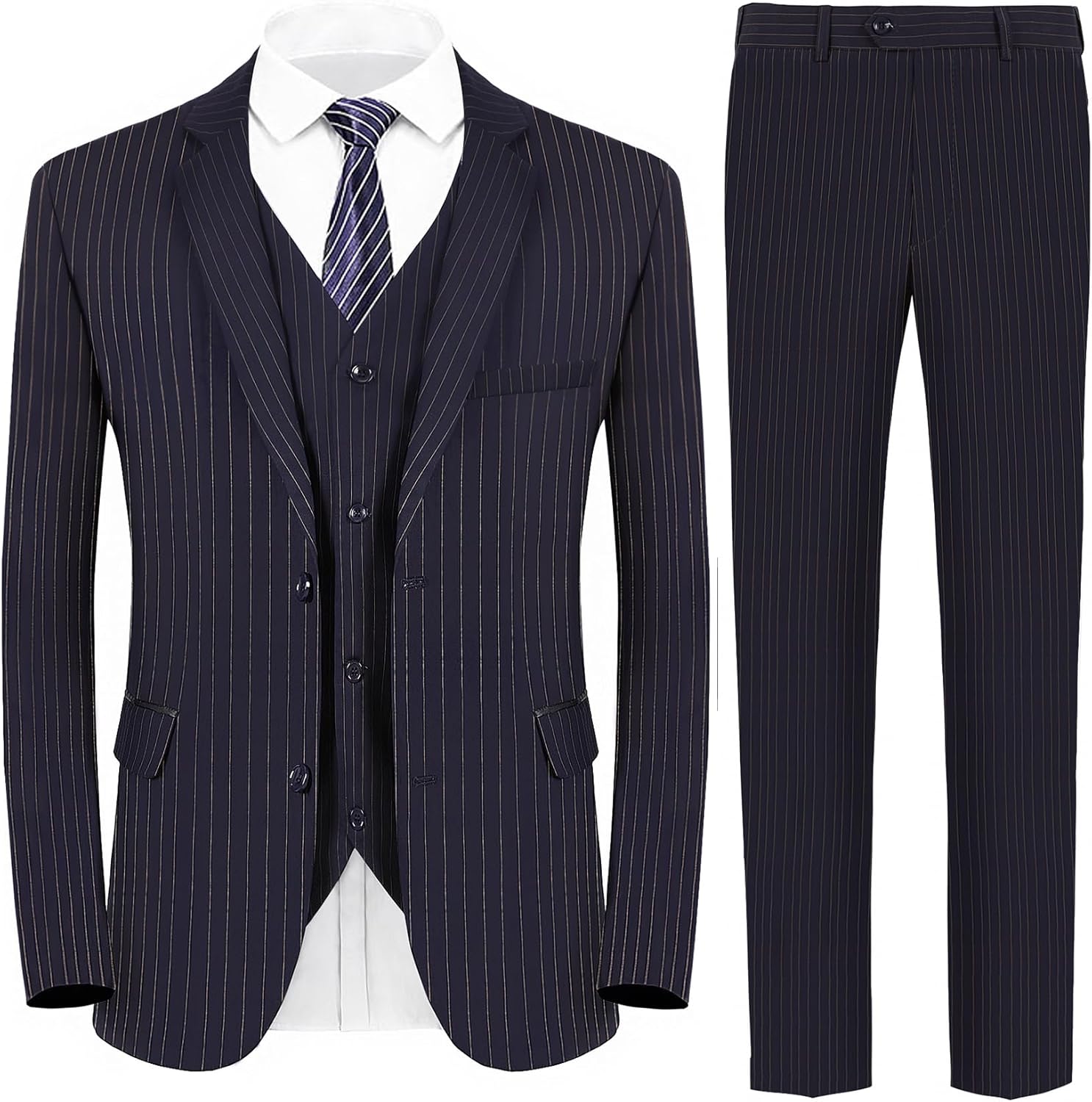 MAGE MALE Mens Pinstripe 3 Piece Suit for Elegant Occasions