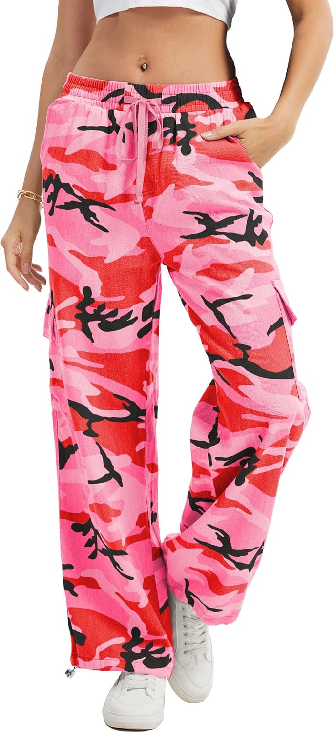 Camo Pants Women High Waisted Wide Leg Casual Y2K Style