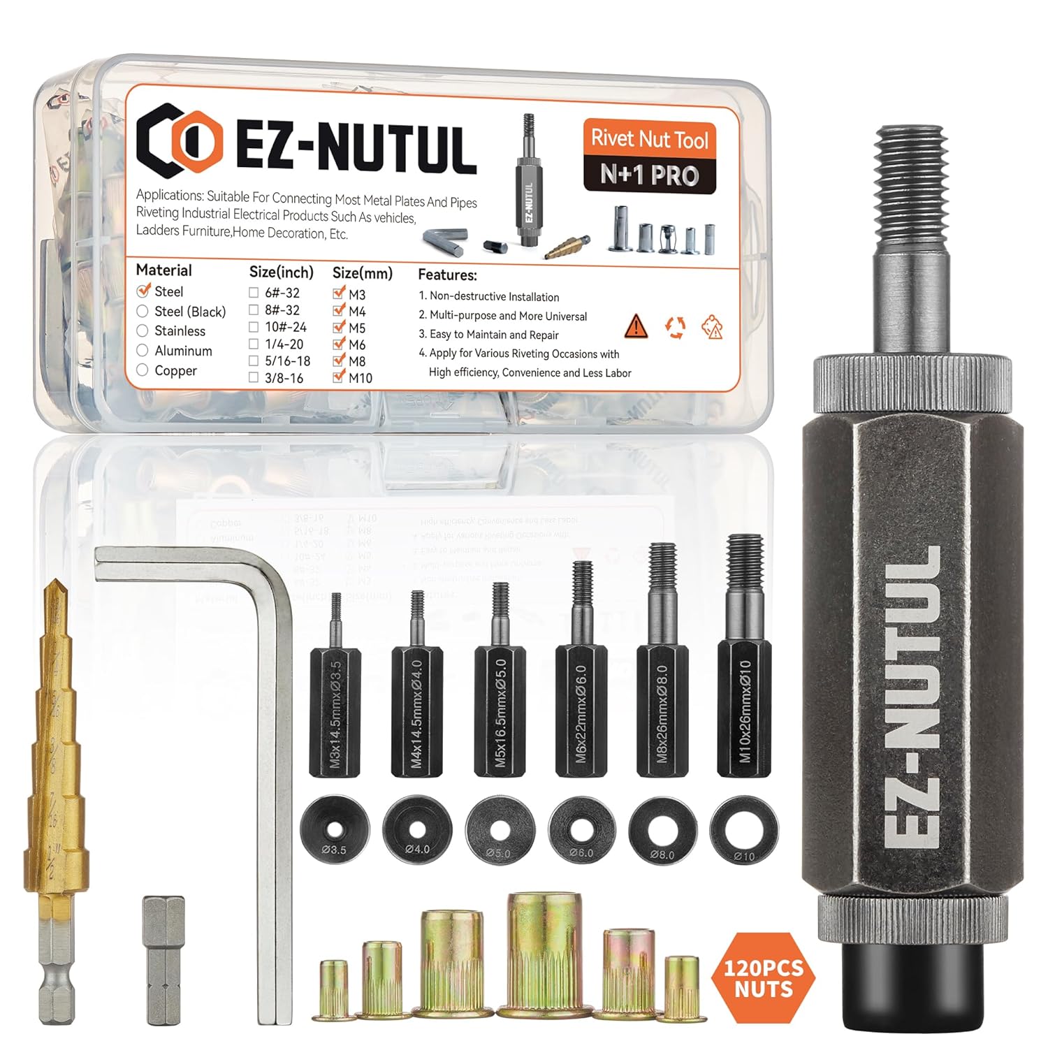 Rivet Nut Installation Tool Set for Metal Heavy Duty Use