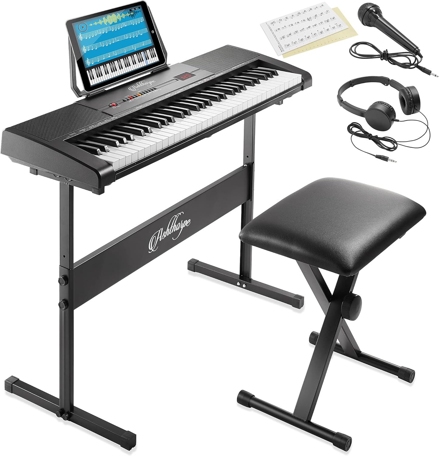 61-Key Digital Keyboard Piano for Beginners with Stand and Bench