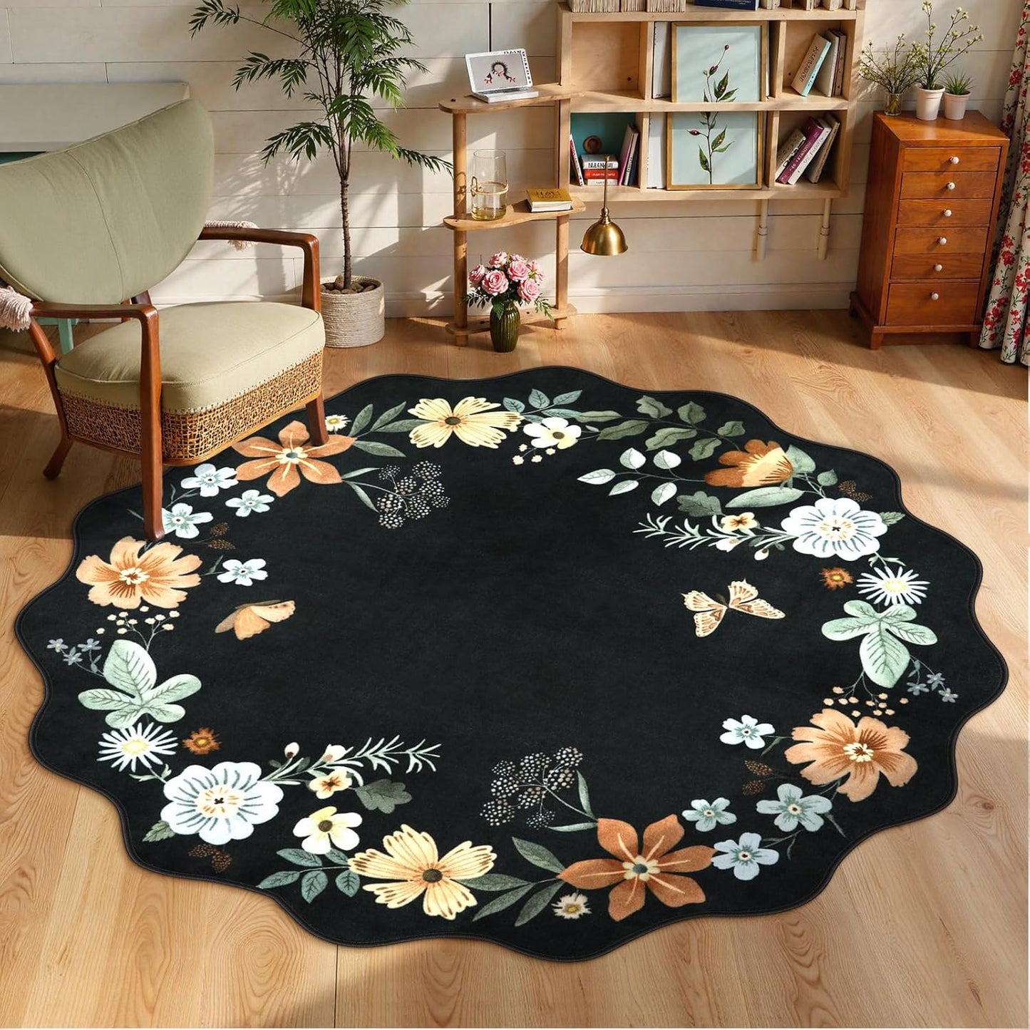 Lahome Floral Washable Round Area Rug for Cozy Spaces