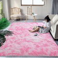 Fluffy Pink White Rugs 5x8 ft Soft Plush Shaggy Tie-Dyed - Cozy Floor