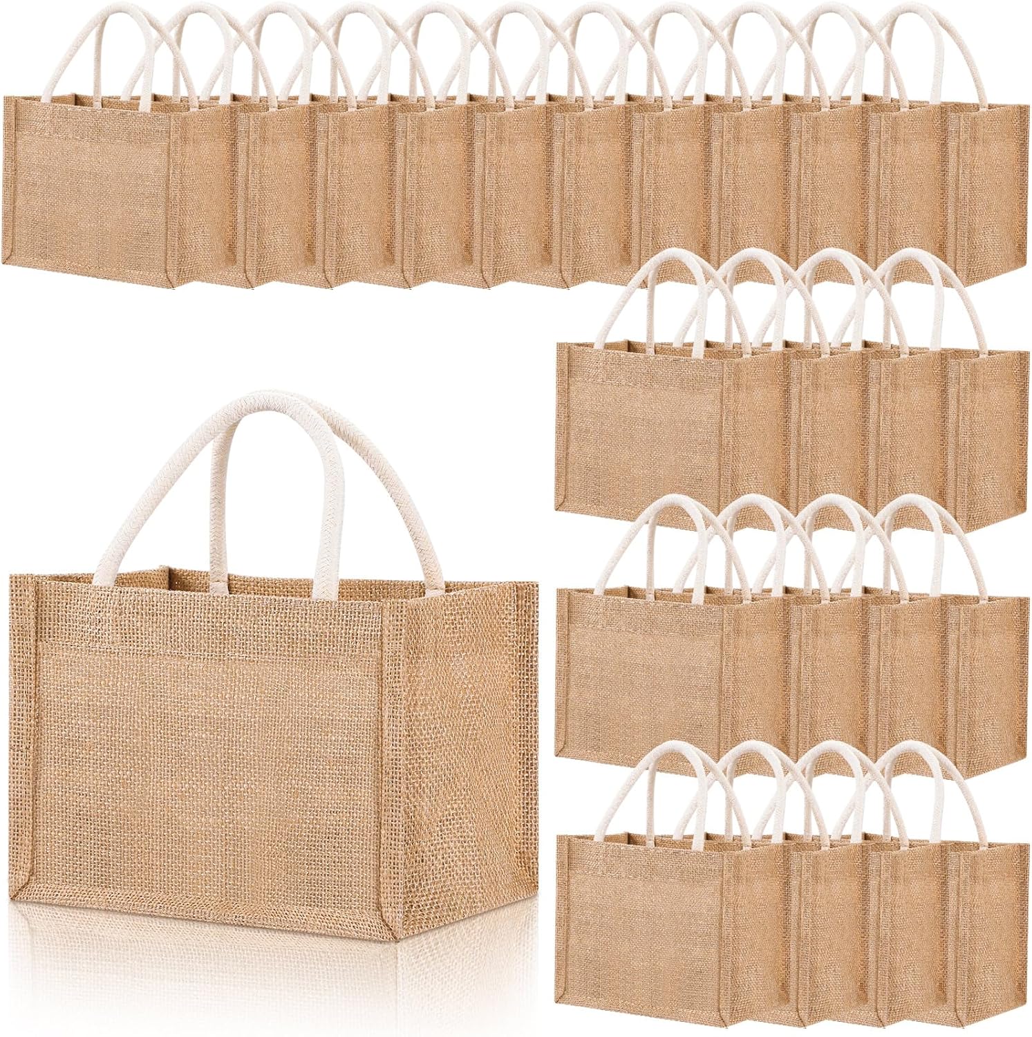 Cunno 24 Pcs Burlap Tote Bag Mini Jute Reusable Waterproof Bags