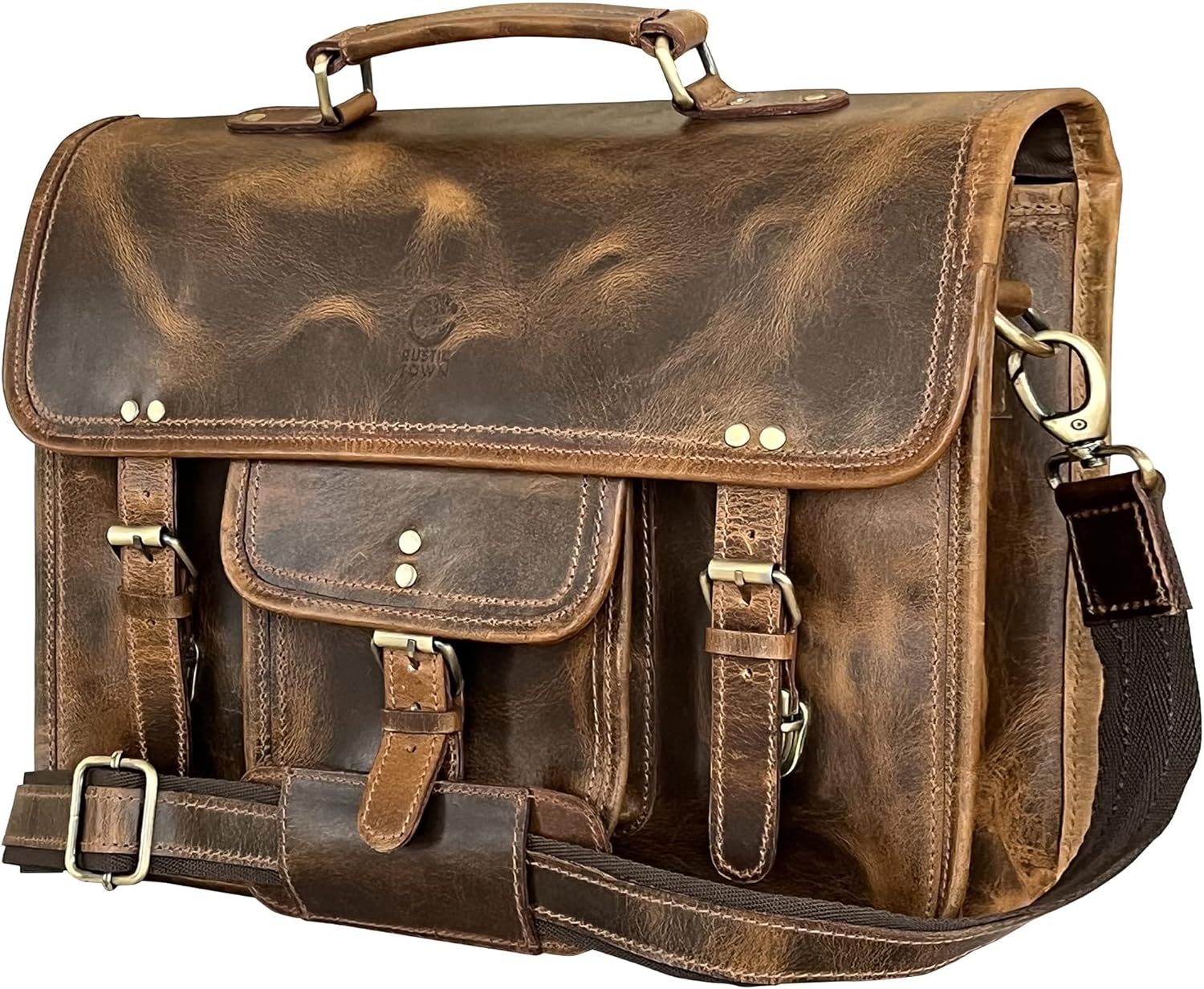 RUSTIC TOWN Leather Messenger Bag - Full Grain Satchel for Men