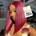 Wear and Go Glueless Bob Wig Human Hair 99j Burgundy - Natural