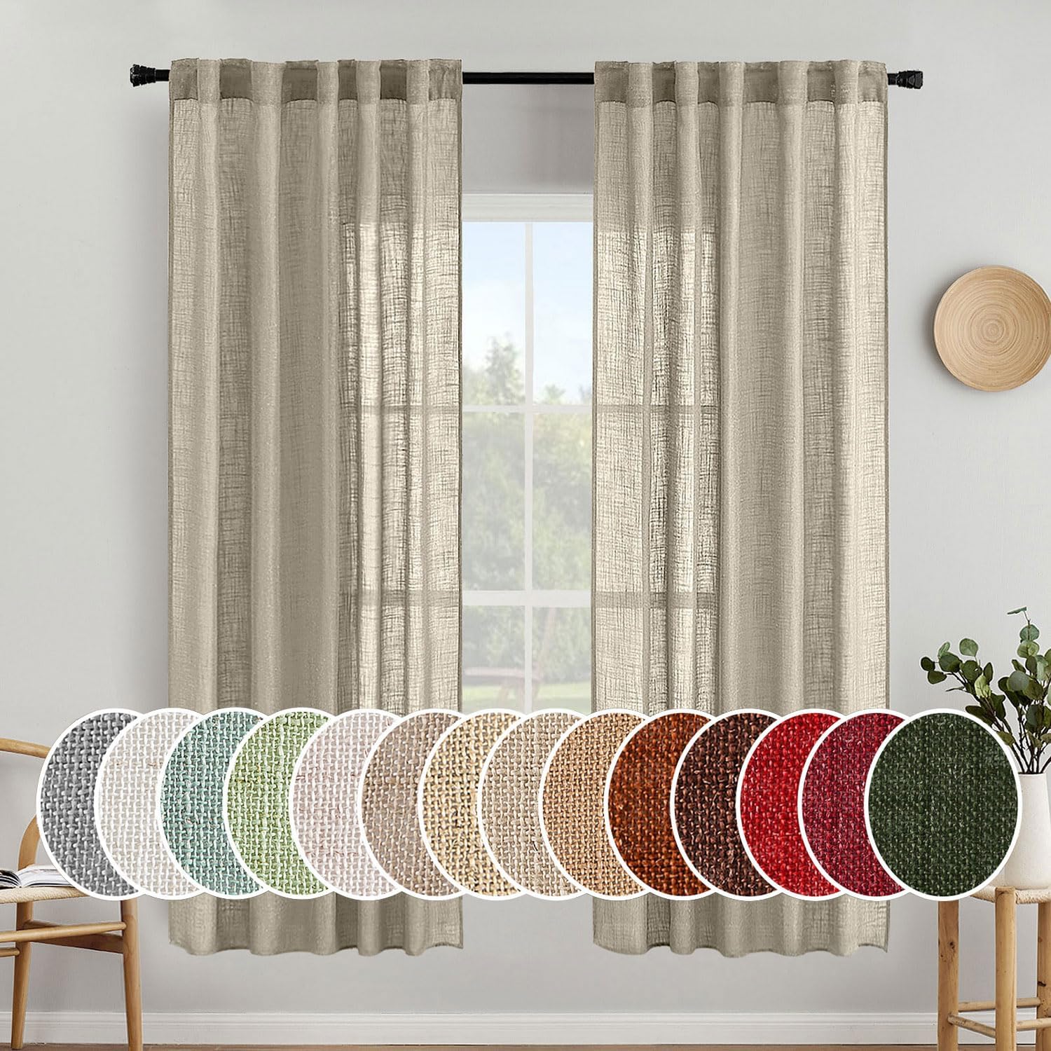 MIULEE Oatmeal Linen Curtains for Bedroom Living Room Decor