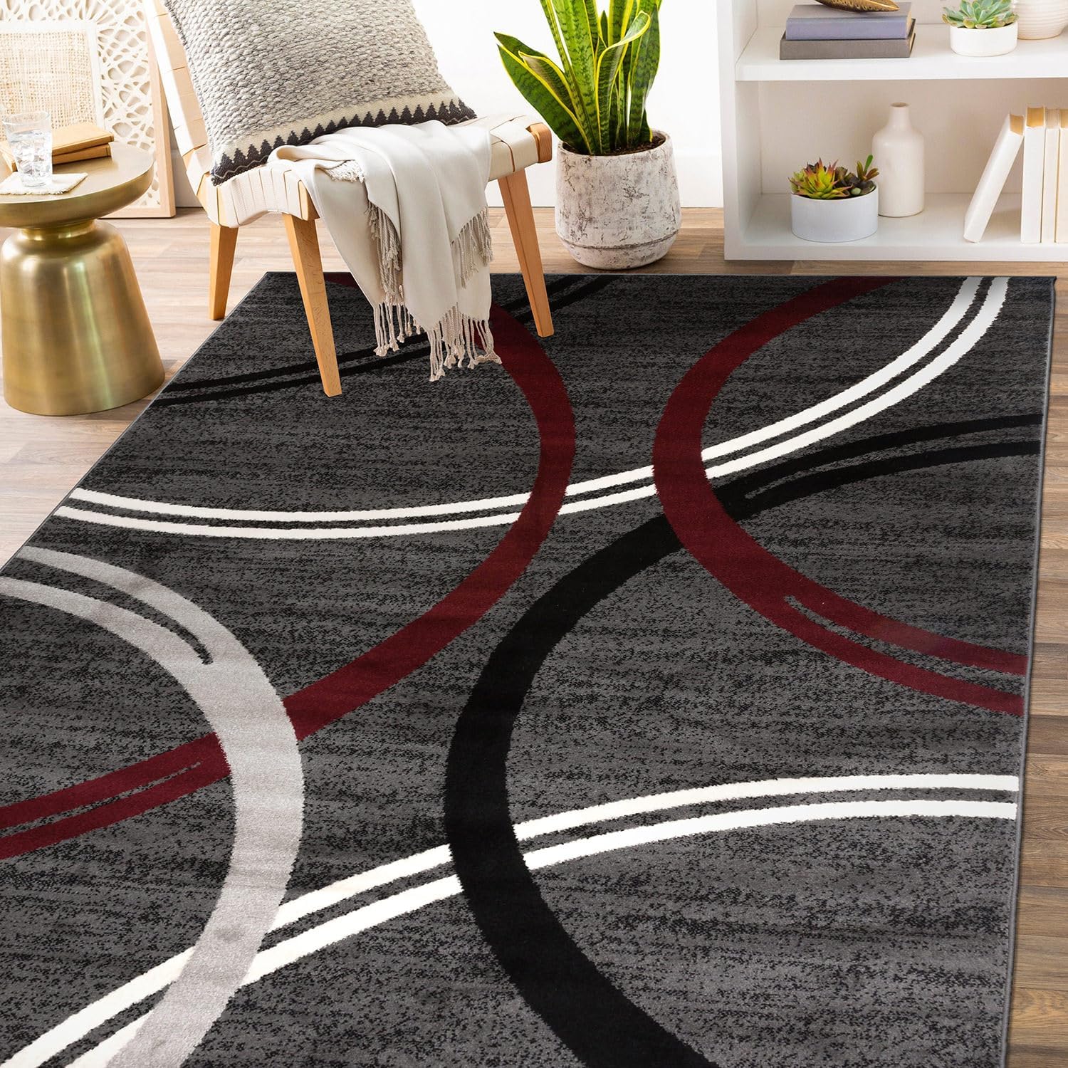 Rugshop Modern Wavy Circles Design Non-Shedding Area Rug