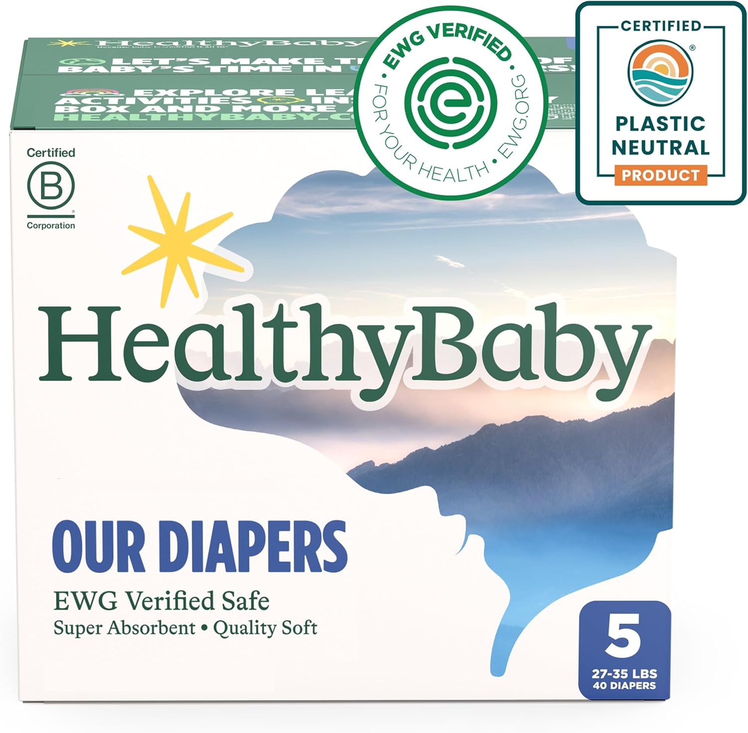 EWG Verified Plant-Based Diapers for Sensitive Skin | Leak Protection | Size 5