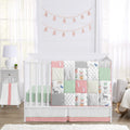 Coral Mint and Grey Woodsy Deer Girls Baby Bedding 4 Piece Crib Set