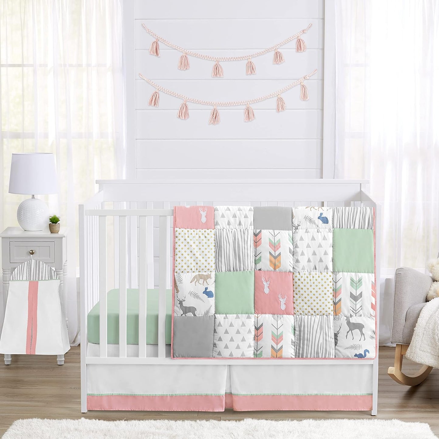 Woodsy Deer Girls Baby Bedding 4 Piece Crib Set for Nursery