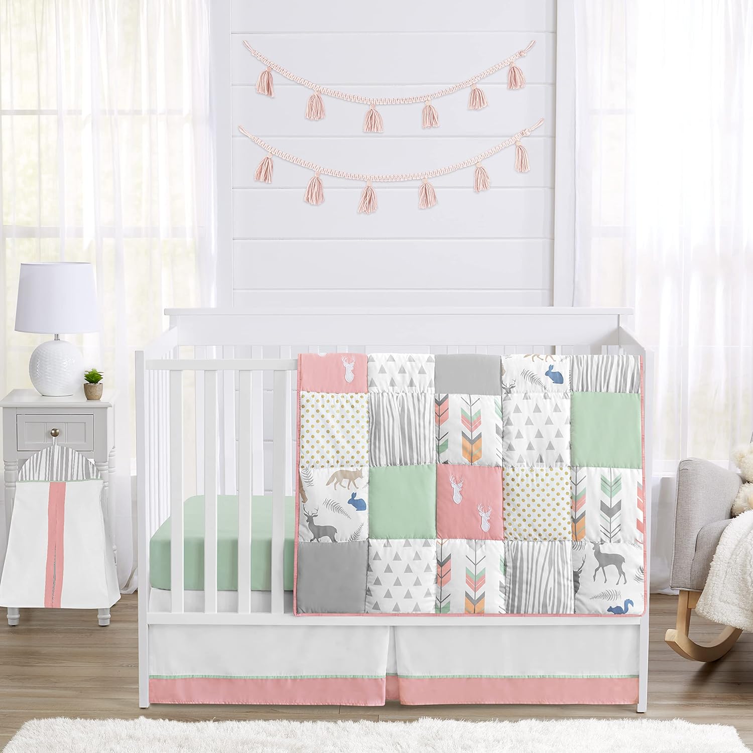Woodsy Deer Girls Baby Bedding 4 Piece Crib Set for Nursery