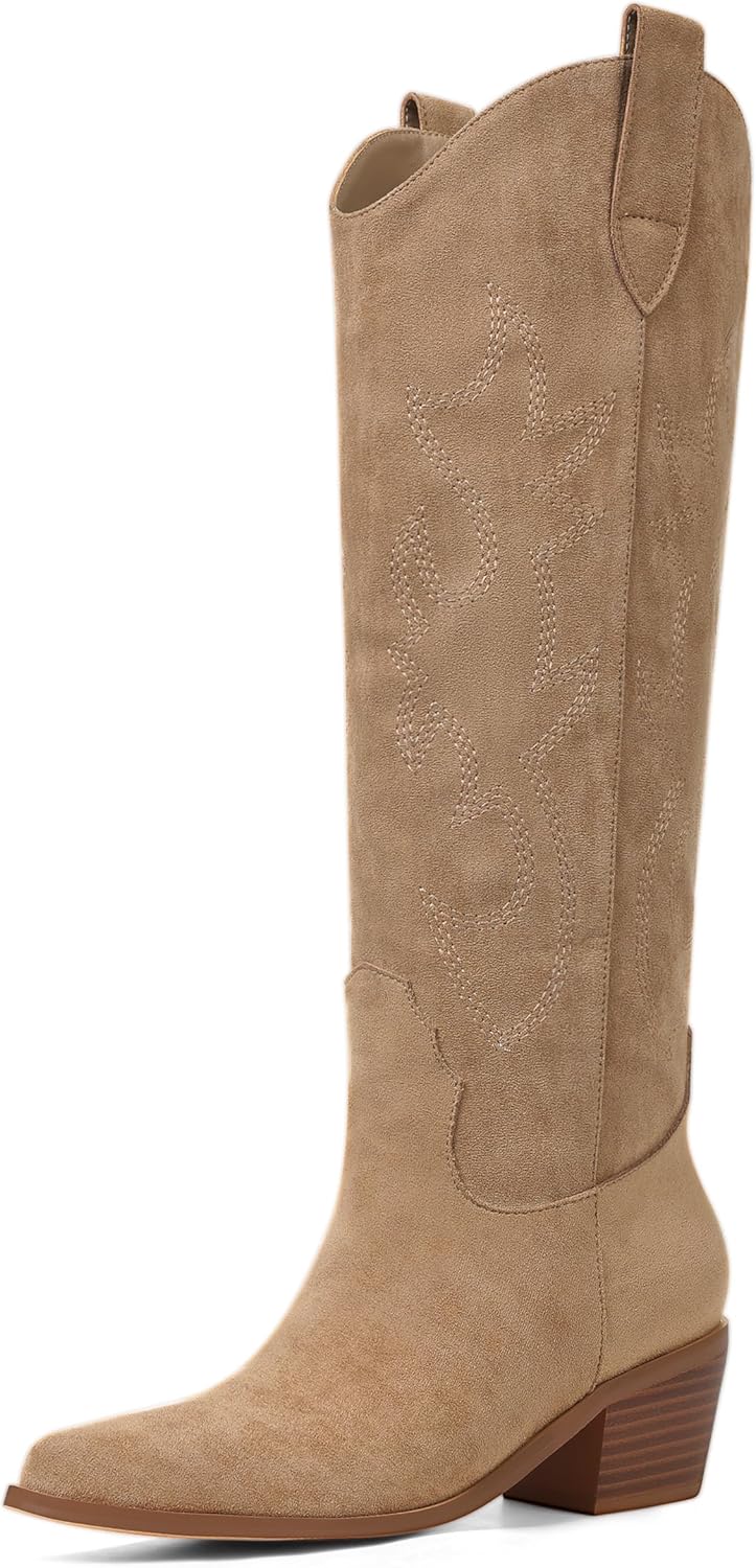 VIMISAOI Western Cowboy Boots for Women with Embroidered Design