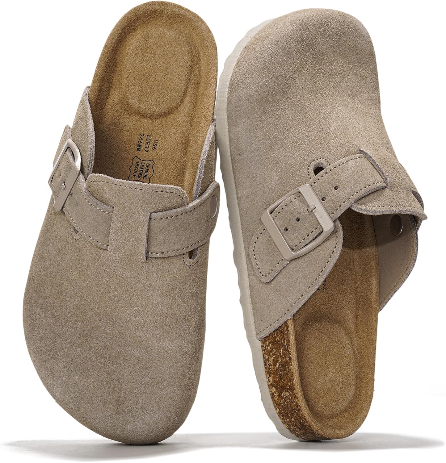 Genuine Leather Footbed Clogs for Women - Cozy Slip-on Mules